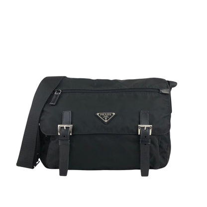 PRADA Tessuto Triangle Logo Shoulder bag Black Vintage zrh5tr