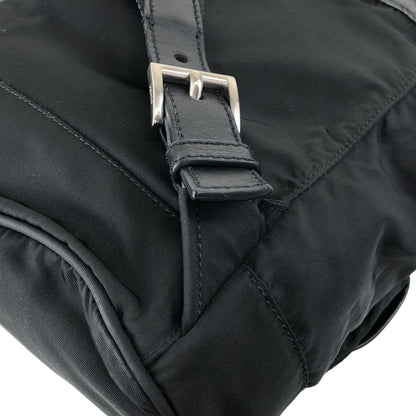 PRADA Tessuto Triangle Logo Double Pocket Backpack Black Vintage xgxrpz