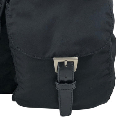 PRADA Tessuto Triangle Logo Double Pocket Backpack Black Vintage scciib