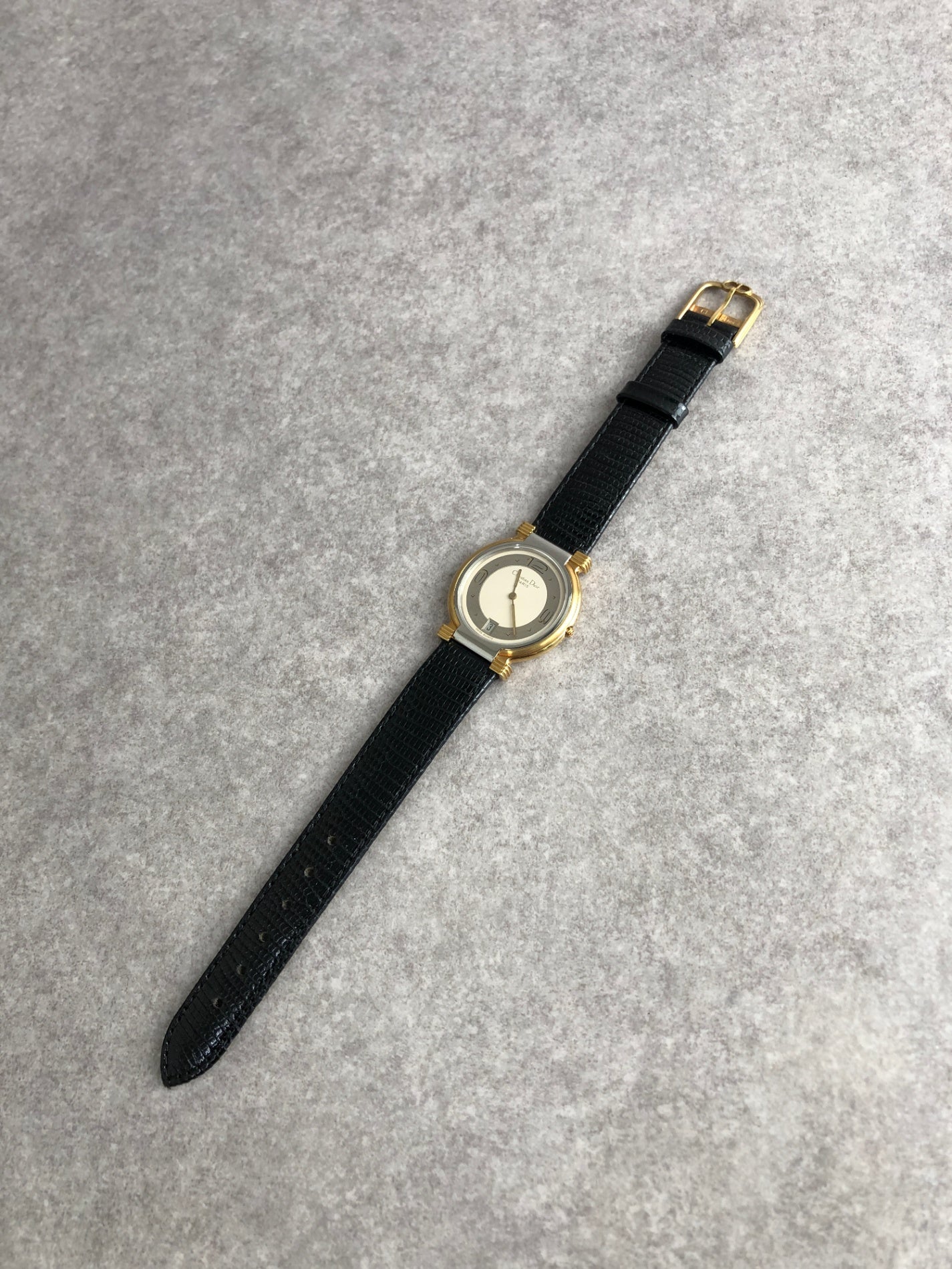 Christian Dior Logo Watch Gold×Black Vintage 76nb8k