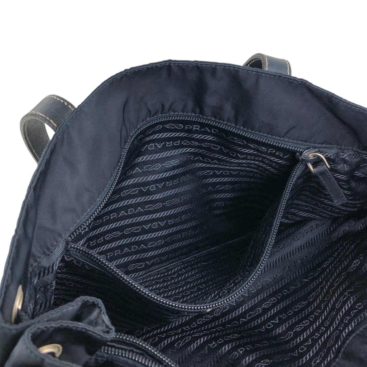 PRADA Tessuto Triangle Logo Double Pocket Totebag Navy Vintage 8ka5ea