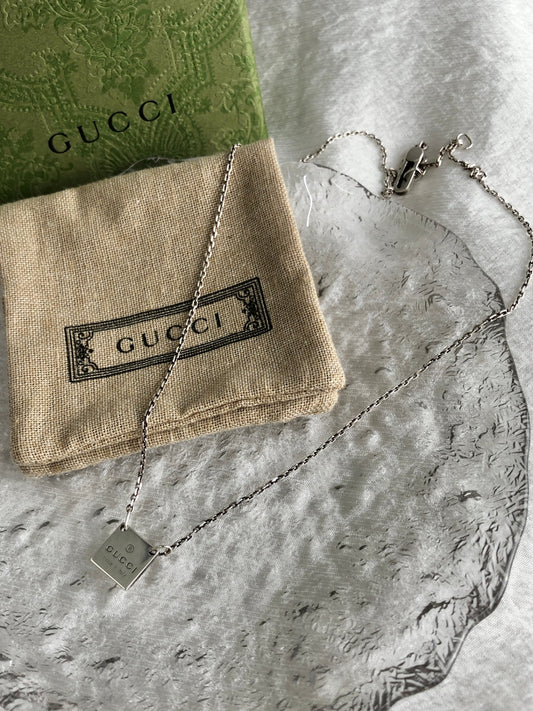 GUCCI Logo SILVER925 Necklace Silver Vintage h685zh