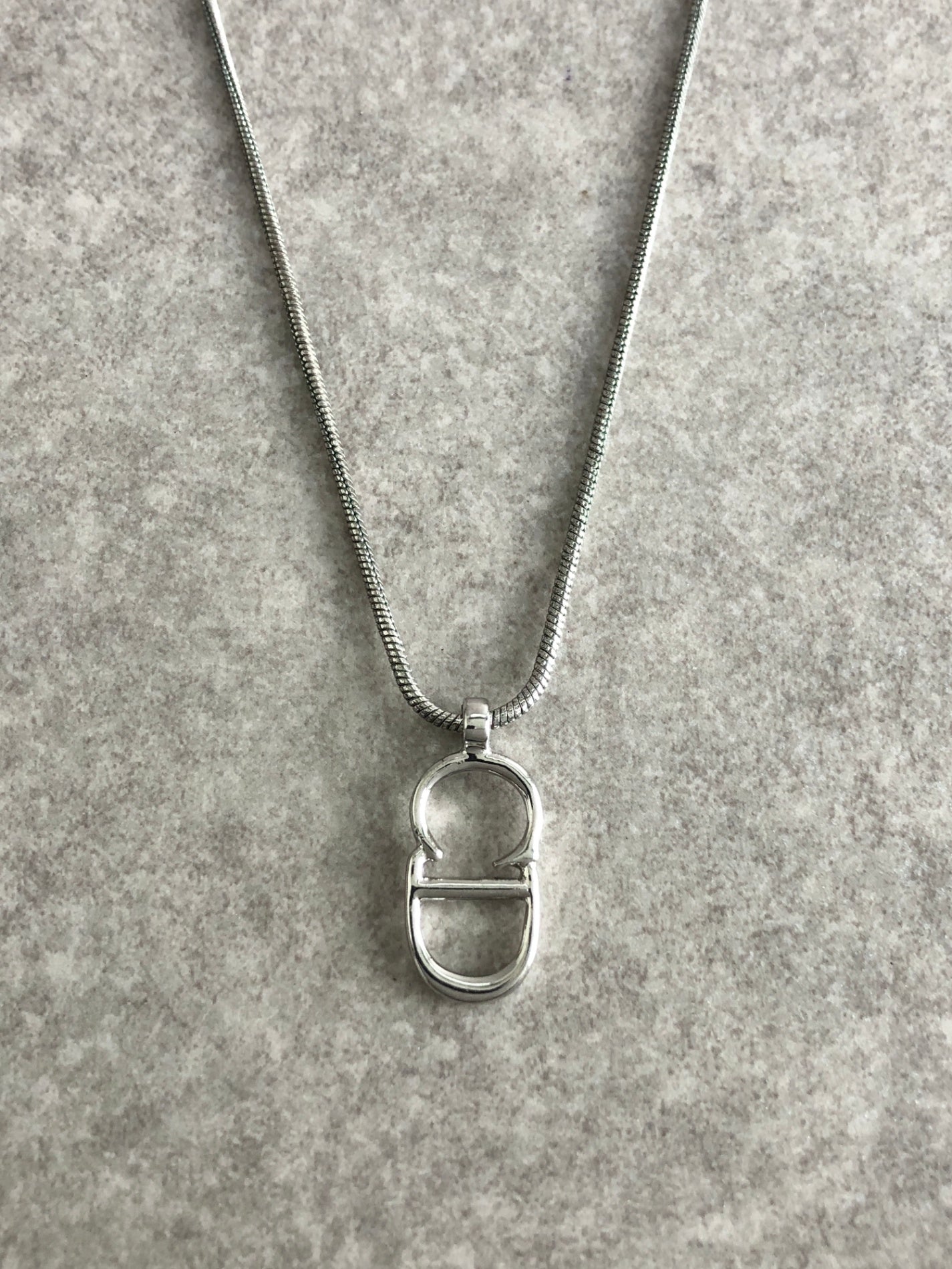 Christian Dior CD Logo Necklace Silver Vintage bgzdni