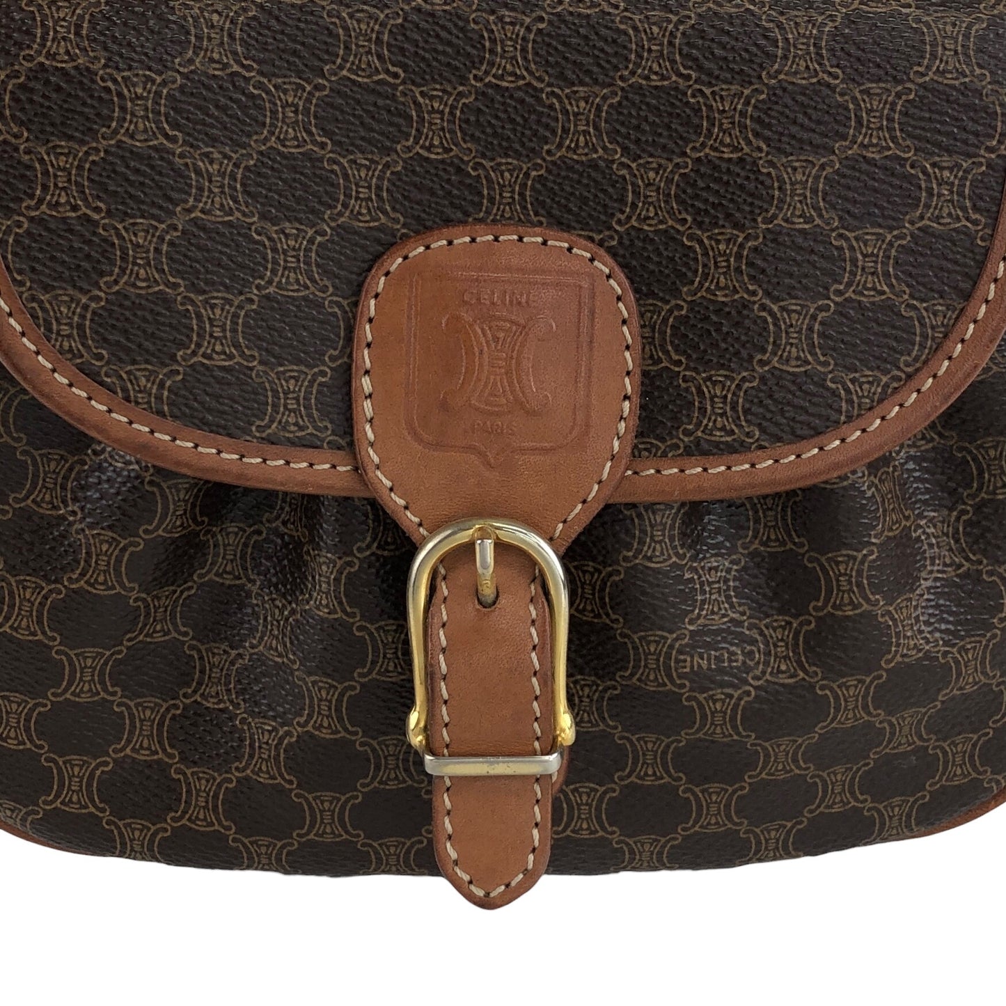 CELINE Macadam Blason Front Buckle Shoulder bag Brown Vintage nunsei