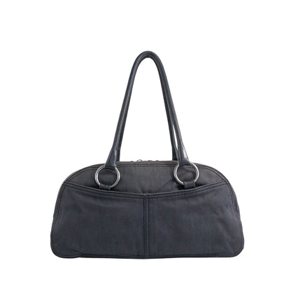 PRADA Triangle Logo Front Pocket Small Boston bag Handbag Black Vintage 7uz66d