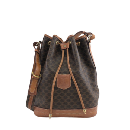 CELINE Macadam Blason Drawstring Shoulder bag Brown Vintage 7zaha3
