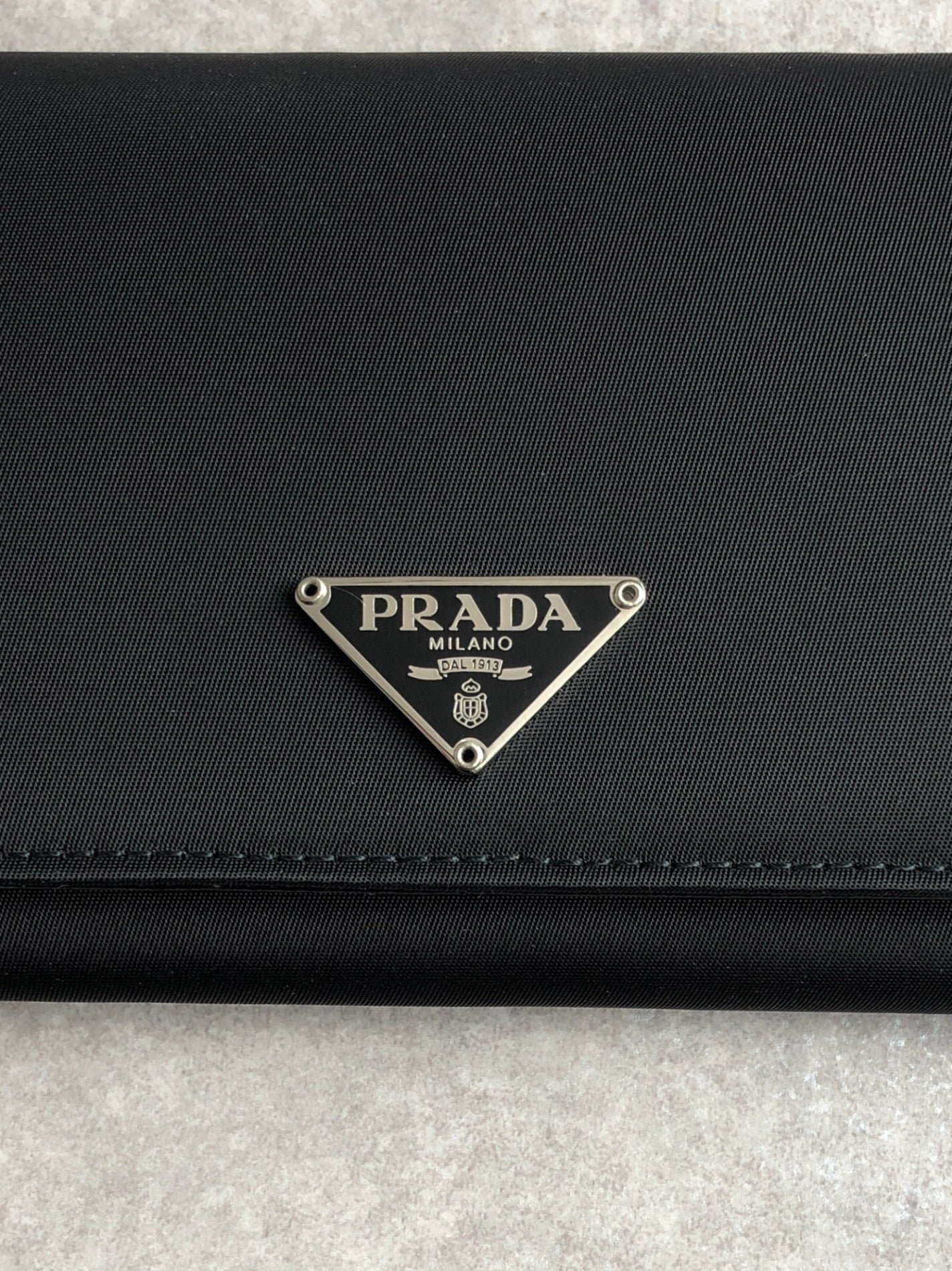 PRADA Tessuto Triangle Logo Long Wallet Black Vintage kjema3