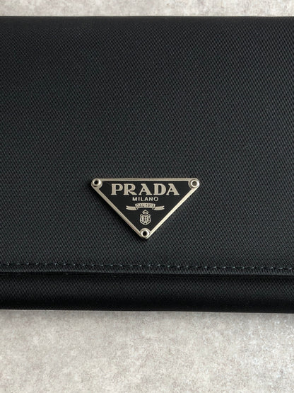 PRADA Tessuto Triangle Logo Long Wallet Black Vintage kjema3