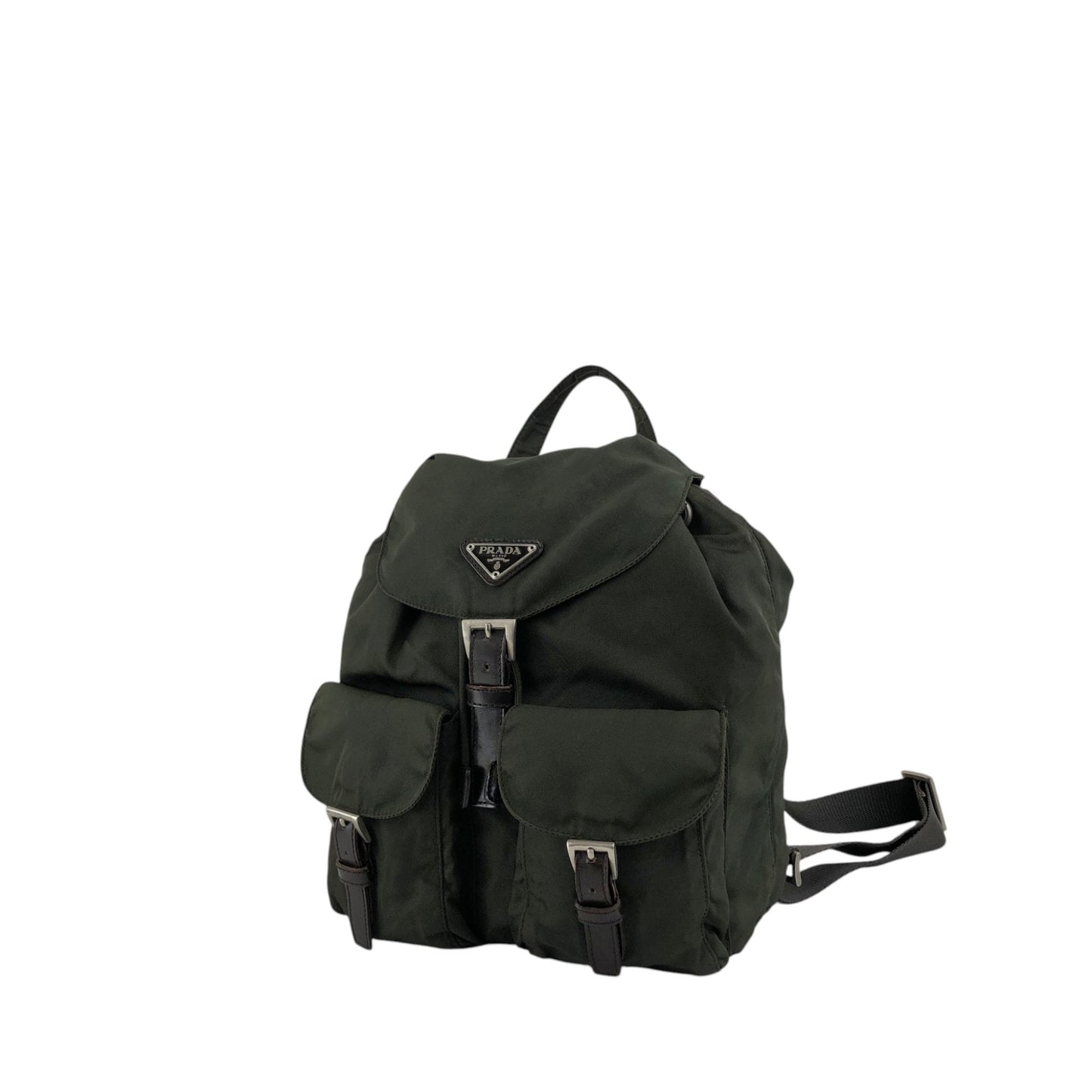 PRADA Tessuto Triangle Logo Double Pocket  Backpack Khaki B2811F Vintage zyewrg