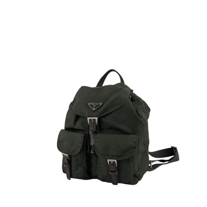 PRADA Tessuto Triangle Logo Double Pocket  Backpack Khaki B2811F Vintage zyewrg