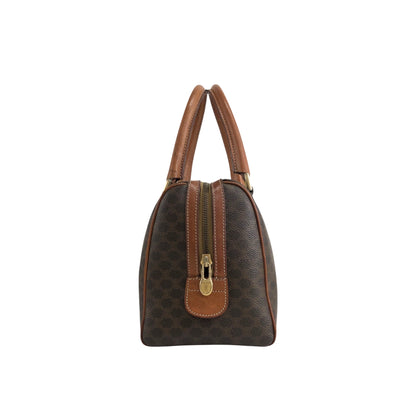 CELINE Macadam Blason Small Boston bag Handbag Brown Vintage akh2uk