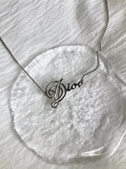 Christian Dior Logo Motif Necklace Silver Vintage kn74z5