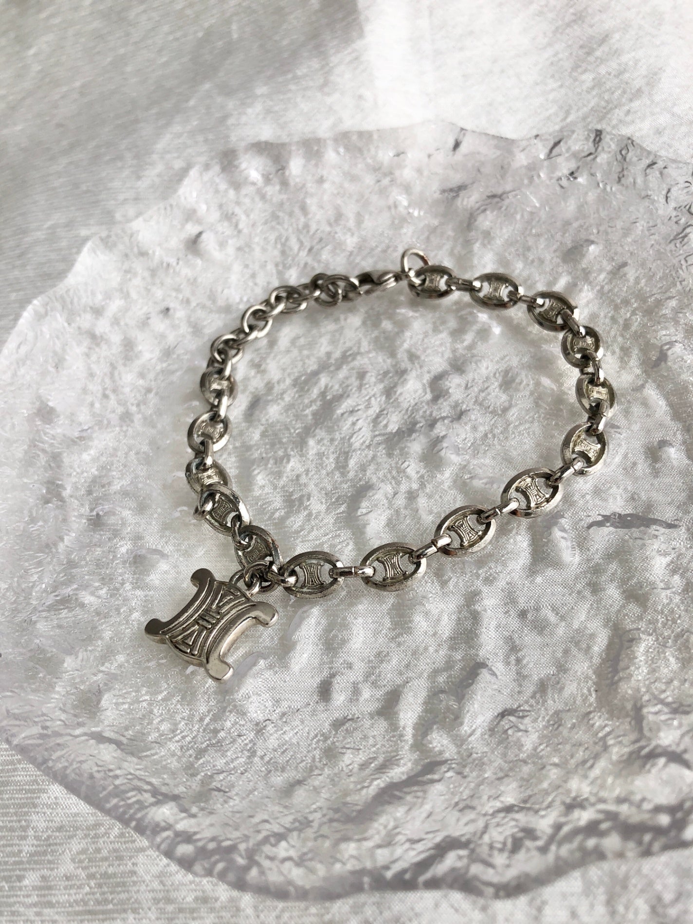 CELINE Triomphe Bracelet Silver Vintage t33dus