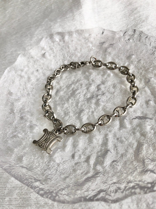 CELINE Triomphe Bracelet Silver Vintage t33dus