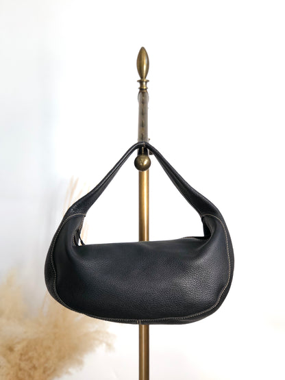 miu miu Logo Embossed Handbag Hobobag Black Vintage 438w43