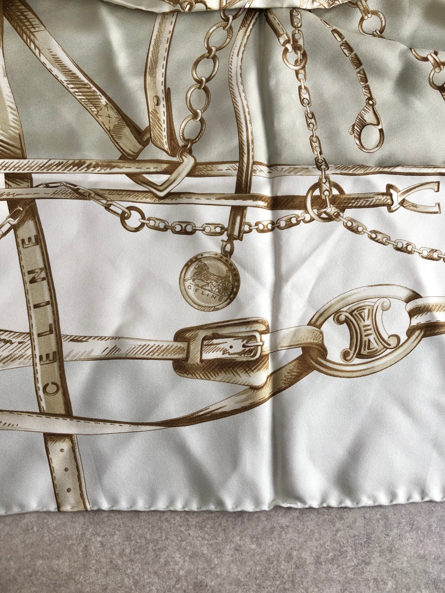 CELINE Silk Scarf Gray×White Vintage n5252j