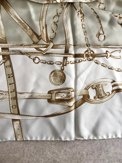 CELINE Silk Scarf Gray×White Vintage n5252j