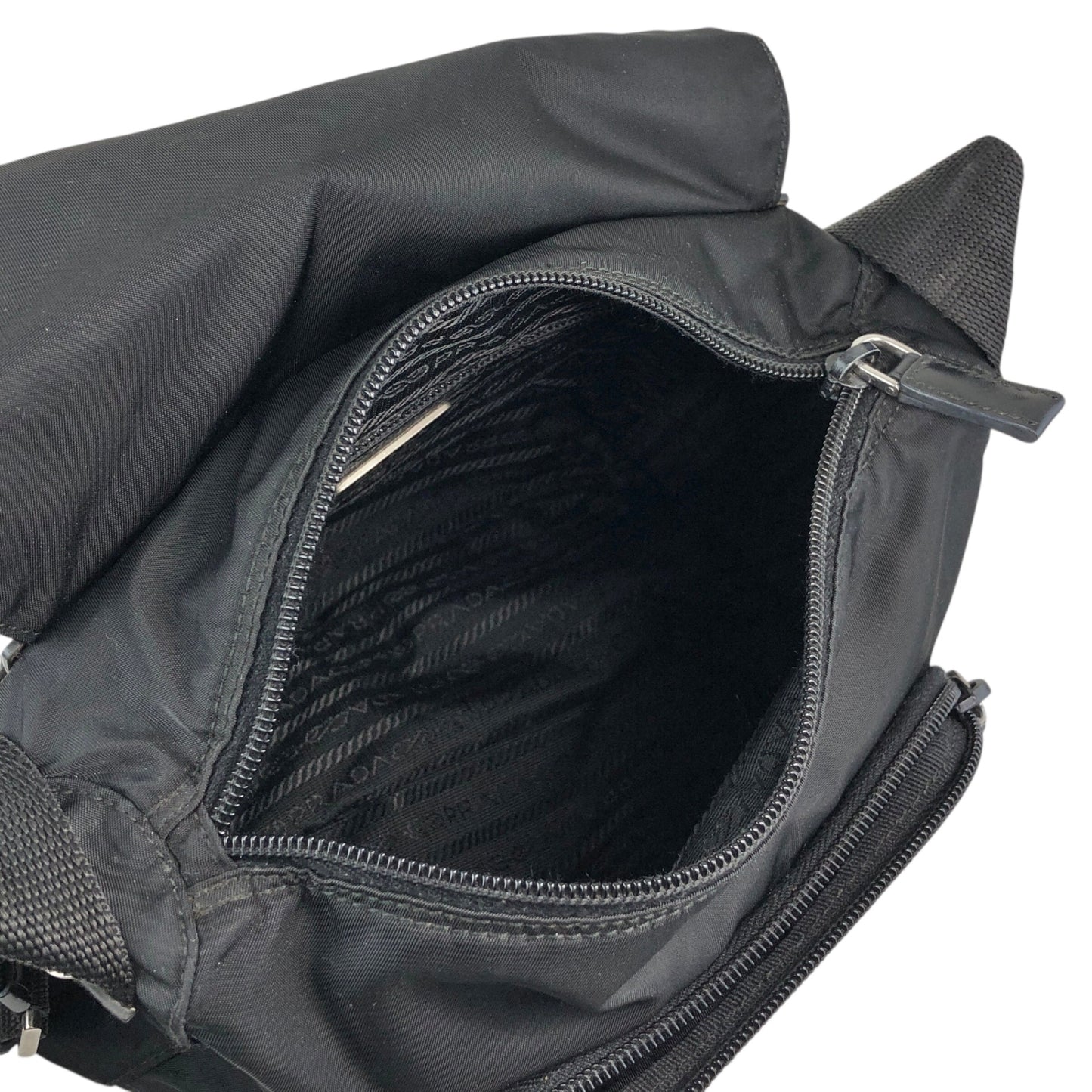 PRADA Tessuto Triangle Logo Front Buckle Shoulder bag Black Vintage fsnzjh