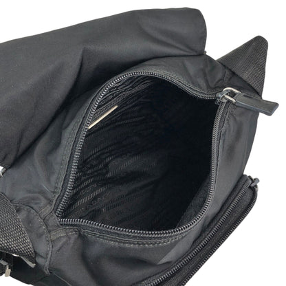 PRADA Tessuto Triangle Logo Front Buckle Shoulder bag Black Vintage fsnzjh