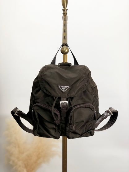 PRADA Triangle Logo Double Pocket Backpack Brown Vintage 65znig