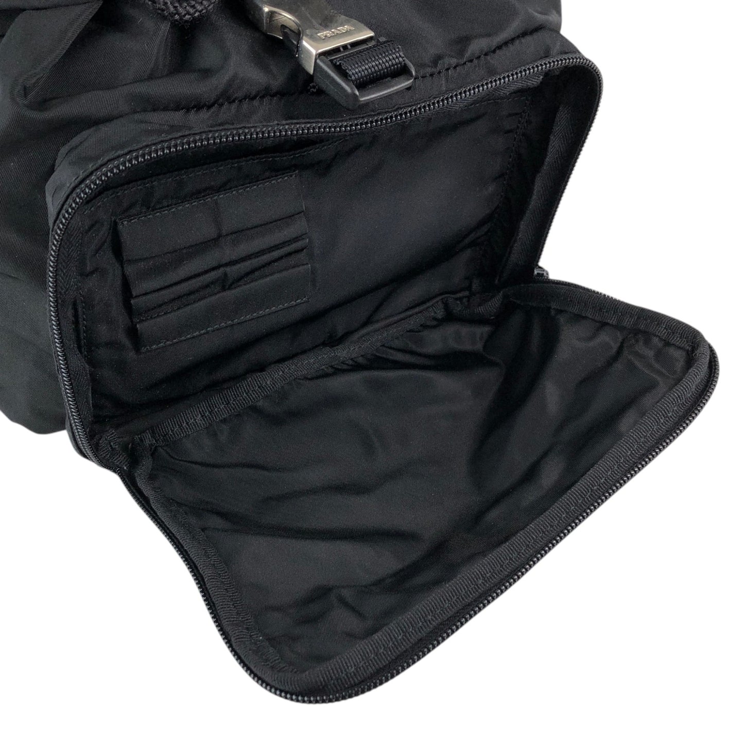 PRADA Tessuto Triangle Logo Front Buckle Backpack Black Vintage jmakxv