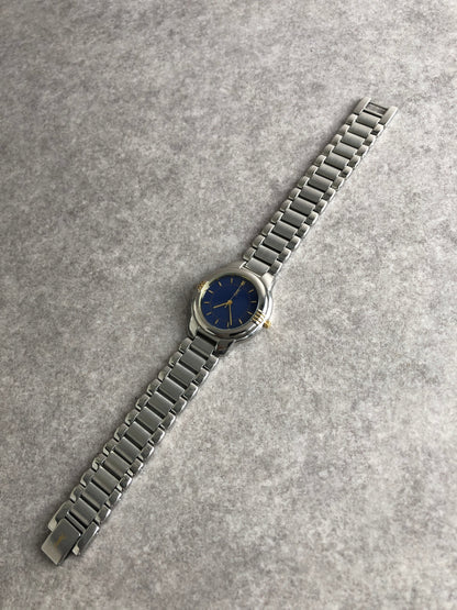Yves Saint Laurent YSL Logo Quartz Watch Silver×Blue 6031-G11246 Vintage rcren6