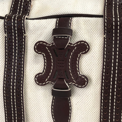 CELINE Blason Canvas Leather Small Boston bag White Vintage kti2jr