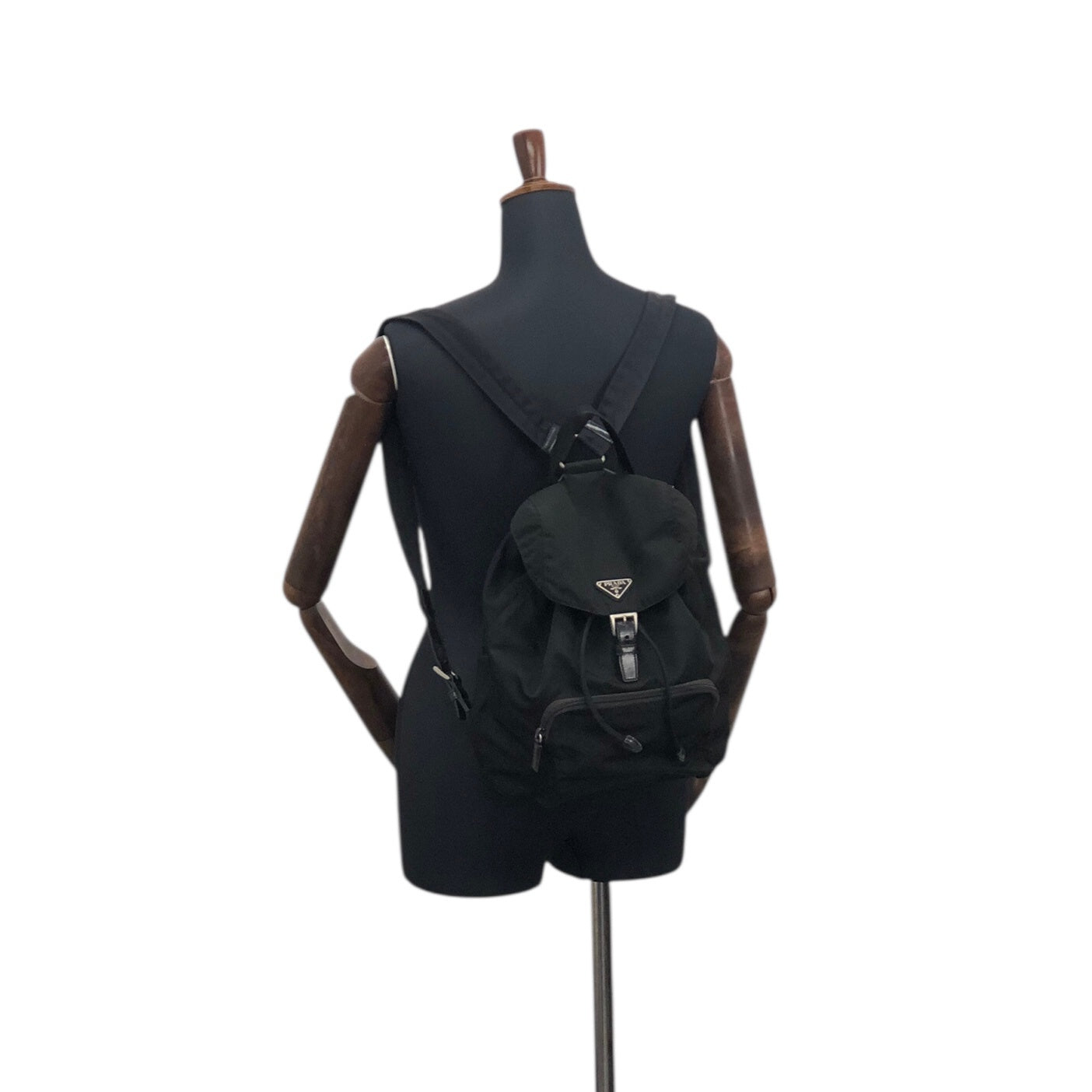 PRADA Tessuto Triangle Logo Front Buckle Backpack Black Vintage adjm4v