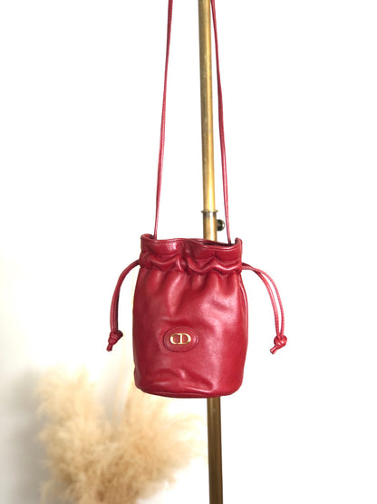 Christian Dior CD Logo Drawstring Shoulder bag Red Vintage smgt7i