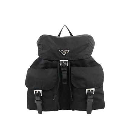 PRADA Triangle Logo Double Pocket Backpack Black Vintage rvkvgm