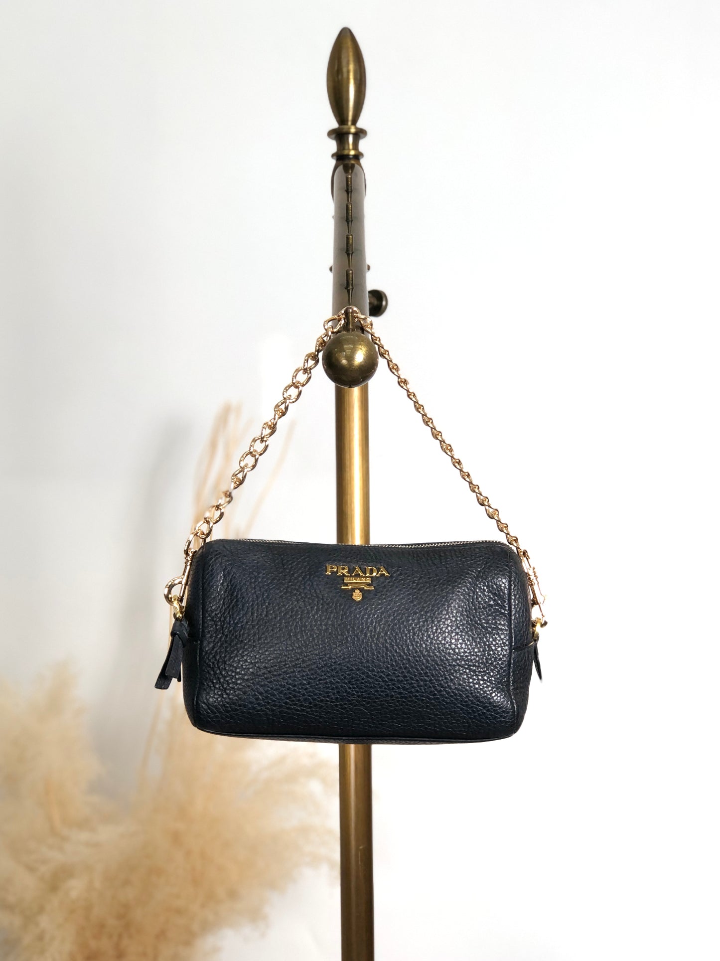 PRADA Logo Small Handbag Pouch Black Vintage h32dzg