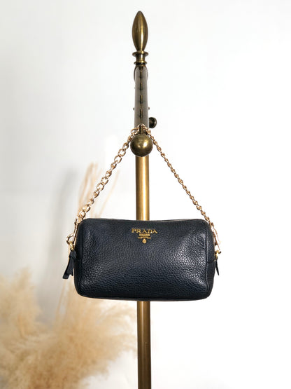 PRADA Logo Small Handbag Pouch Black Vintage h32dzg