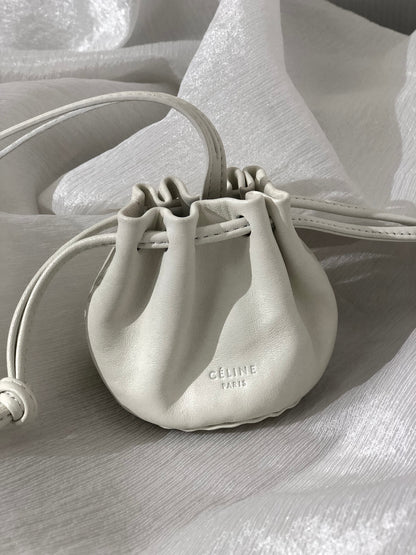 CELINE Logo Embossed Drawstring Pouch White Vintage awkw87