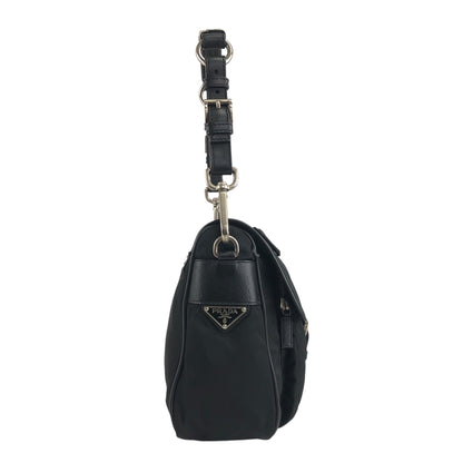 PRADA Triangle Logo Front Buckle Shoulder bag Black Vintage n23xhp