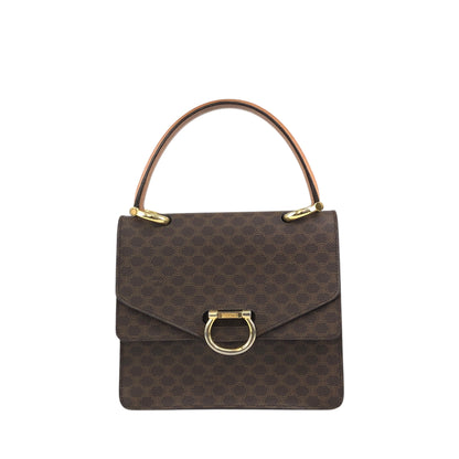 CELINE Macadam Horseshoe Double Flap Handbag Brown Vintage ypryyk