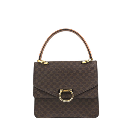 CELINE Macadam Horseshoe Double Flap Handbag Brown Vintage ypryyk