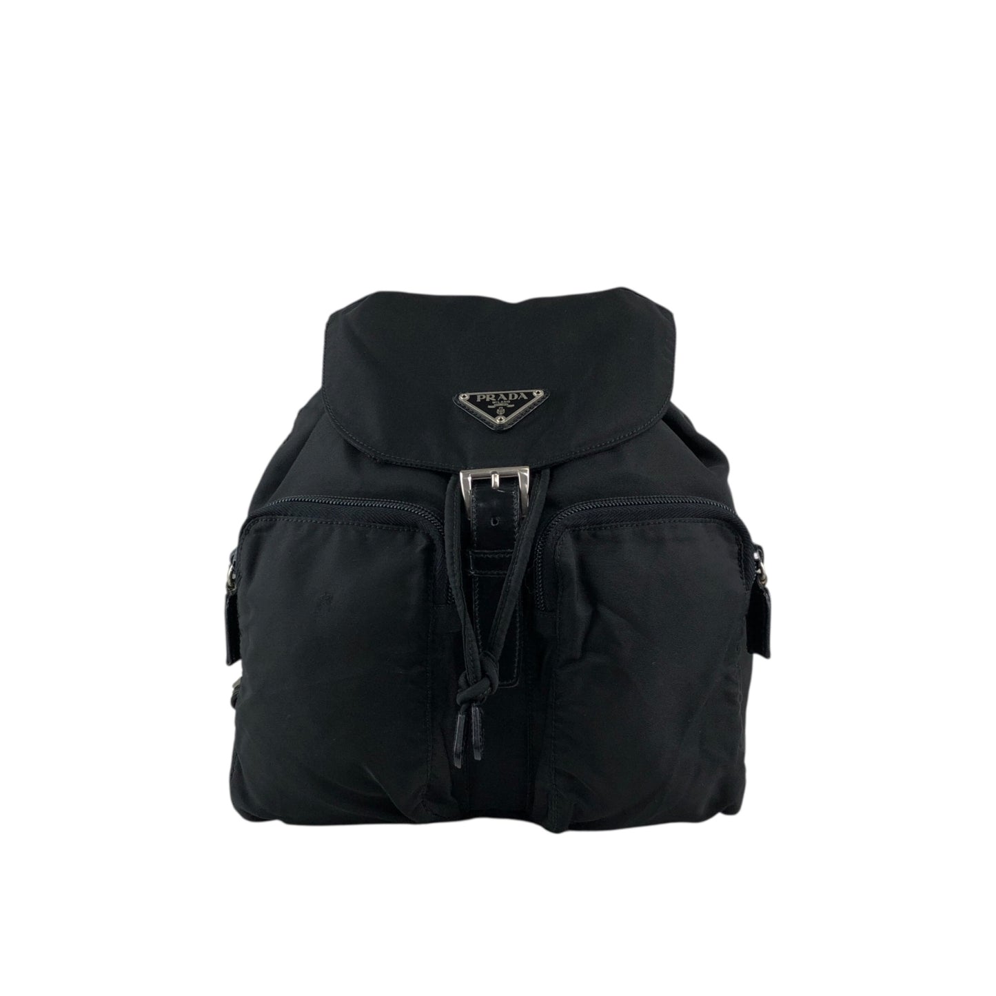 PRADA Tessuto Triangle Logo Double Pocket Backpack Black Vintage msvumv