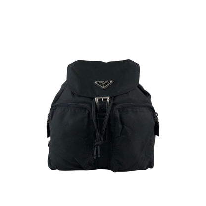 PRADA Tessuto Triangle Logo Double Pocket Backpack Black Vintage msvumv