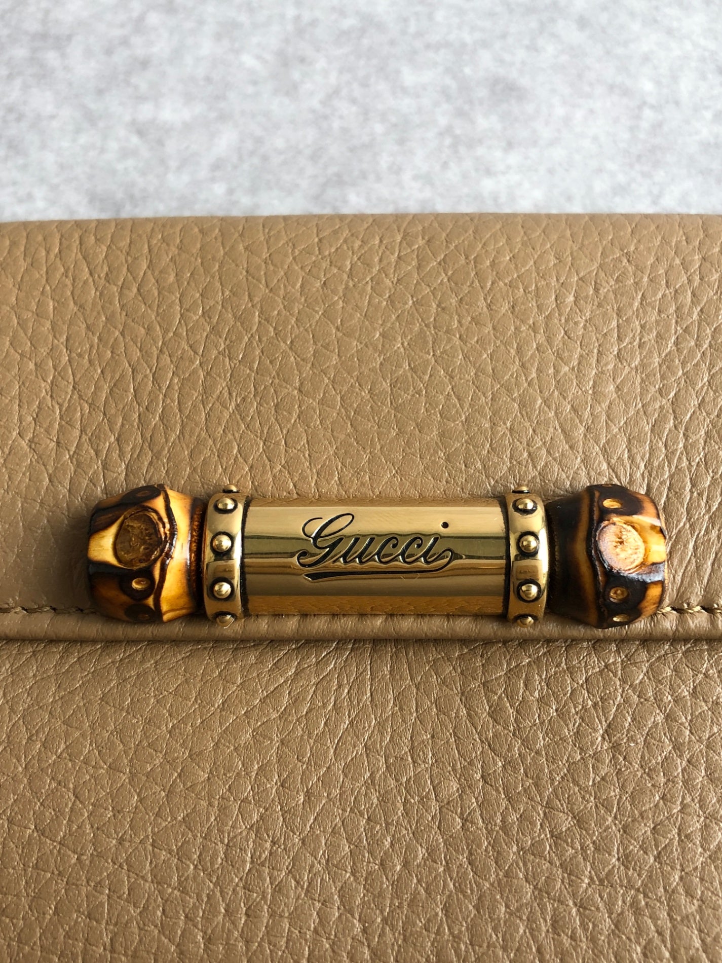 GUCCI Bamboo Long Wallet Beige Vintage kj6mc3