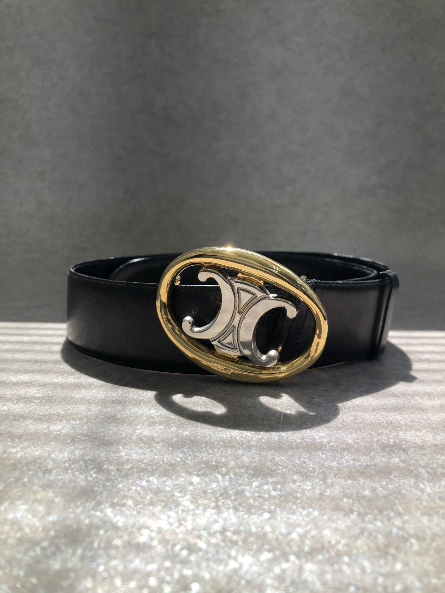 CELINE Triomphe Belt Black Vintage azg2px