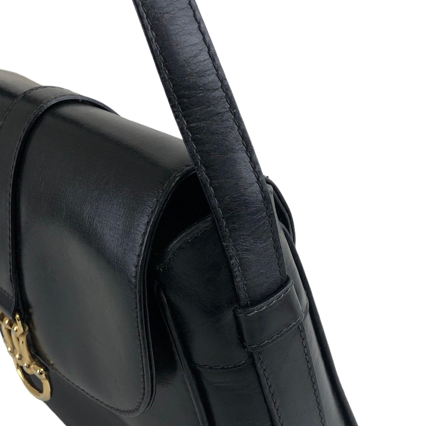 CELINE Horse Bit Shoulder bag Black Vintage essf4n