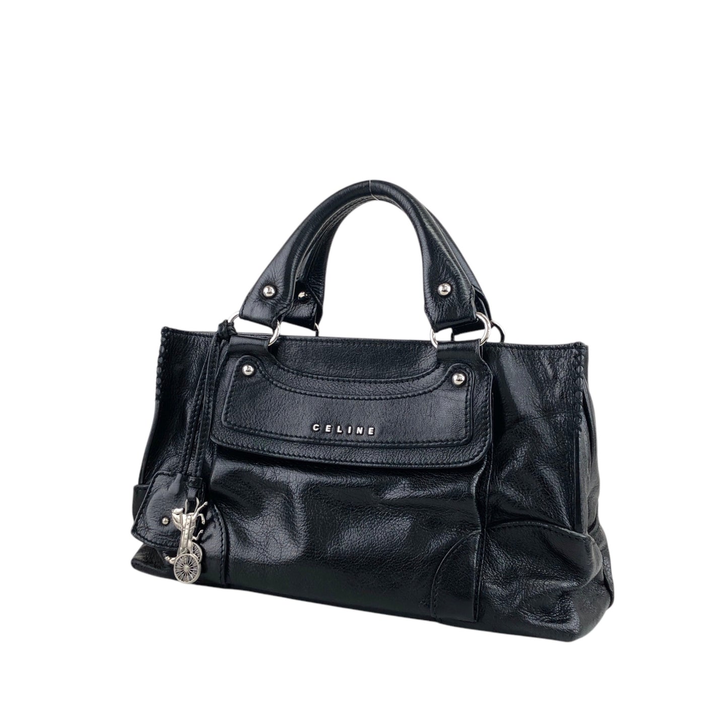 CELINE Logo Handbag Black Vintage p2zgdh