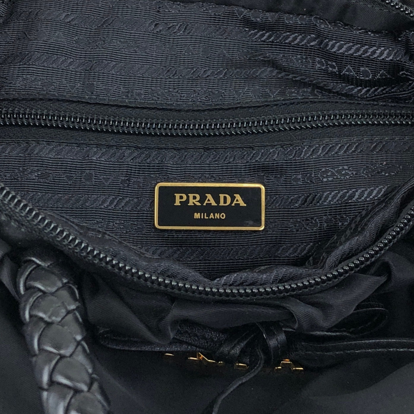 PRADA Logo Ribbon Motif Two-way Handbag Shoulder bag Black Vintage sc4cff