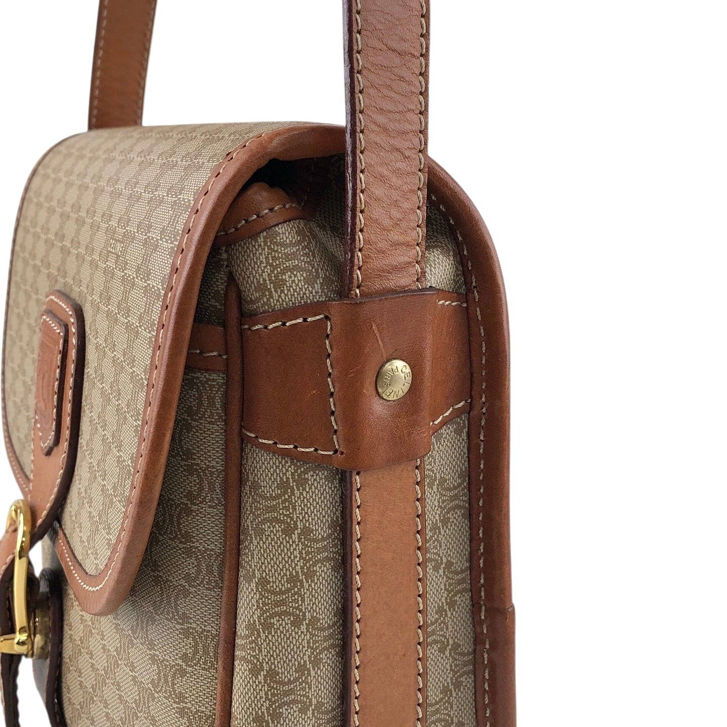 CELINE Macadam Front Buckle  Shoulder bag Beige Vintage nnbcwv