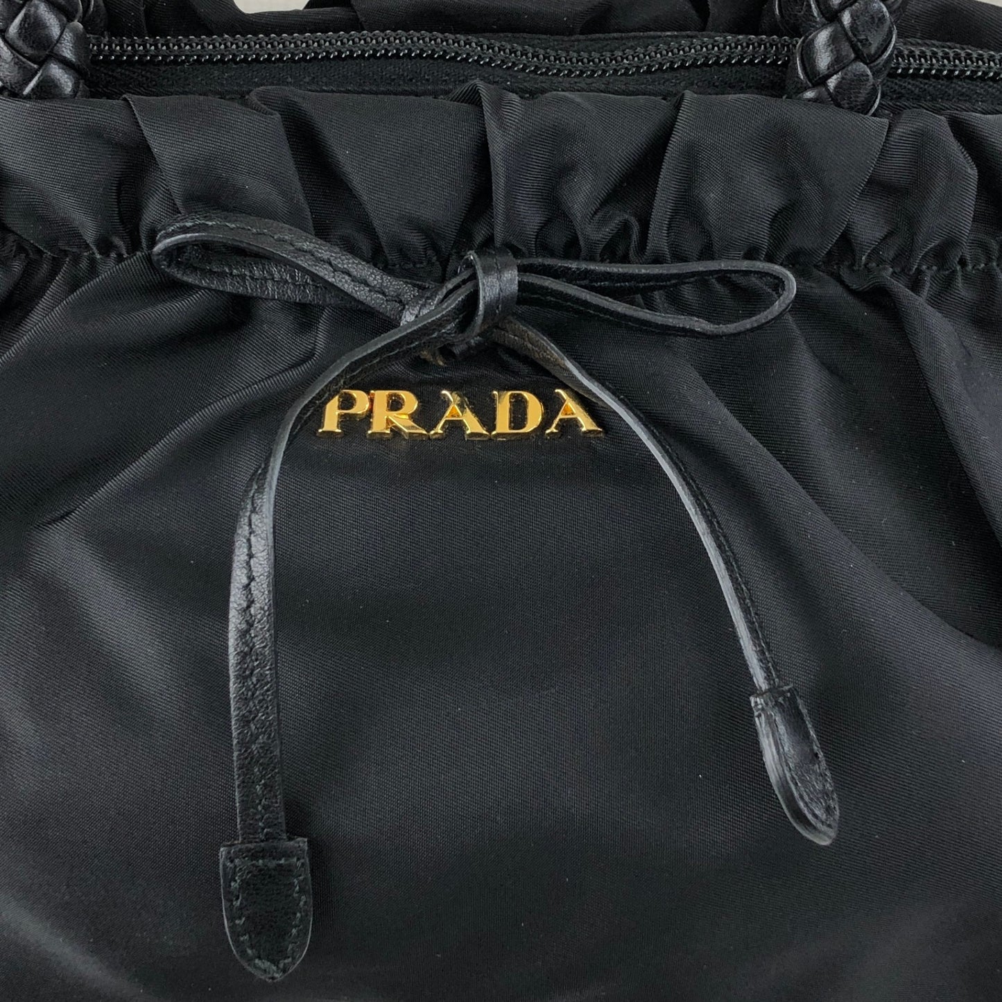 PRADA Logo Ribbon Motif Two-way Handbag Shoulder bag Black Vintage sc4cff