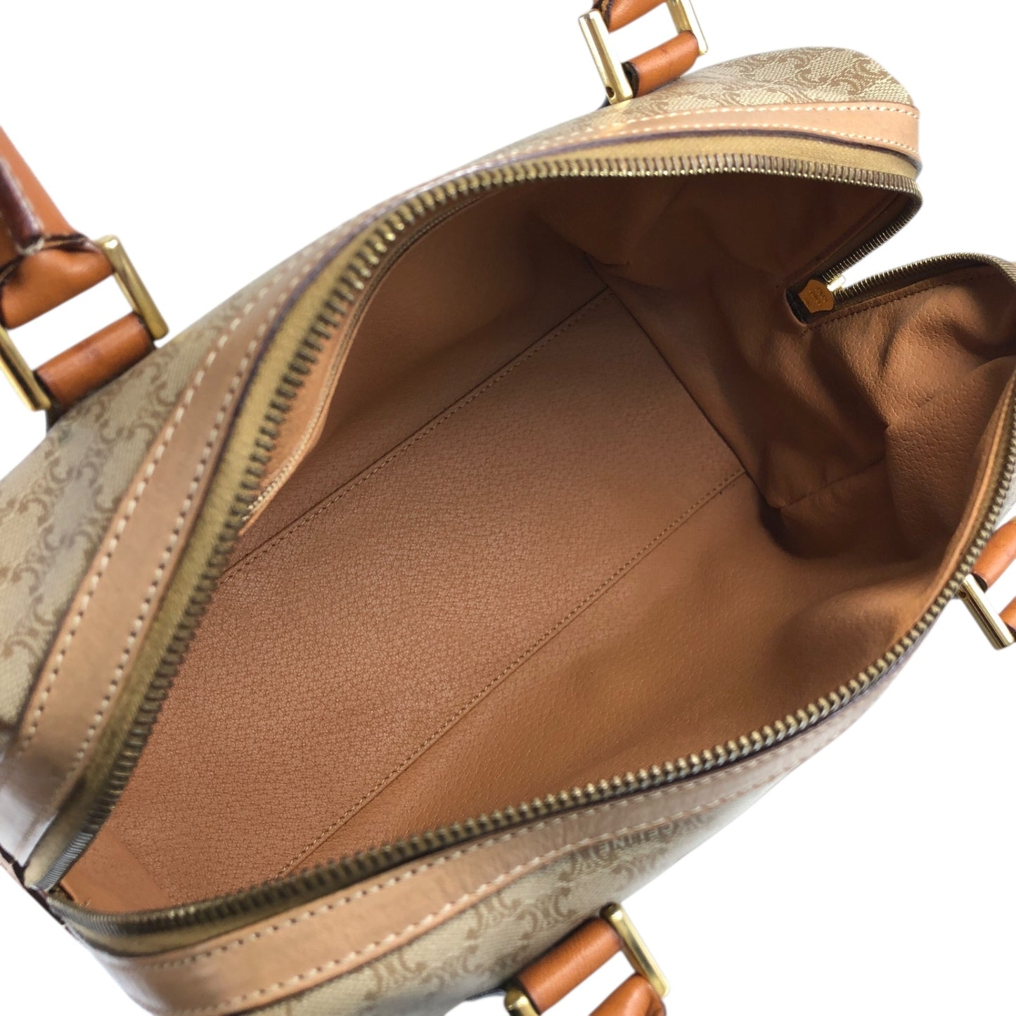 CELINE Macadam Blason Handbag Boston bag Beige Vintage t7x7kn