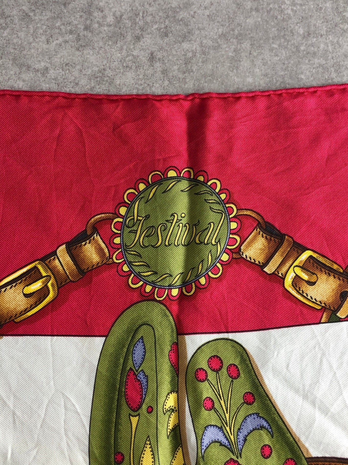 HERMES SILK Scarf Red ESTIVAL Vintage 42vybt