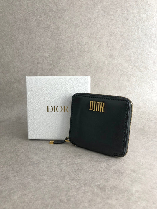 Christian Dior Logo Folded Wallet Black Vintage yutziu
