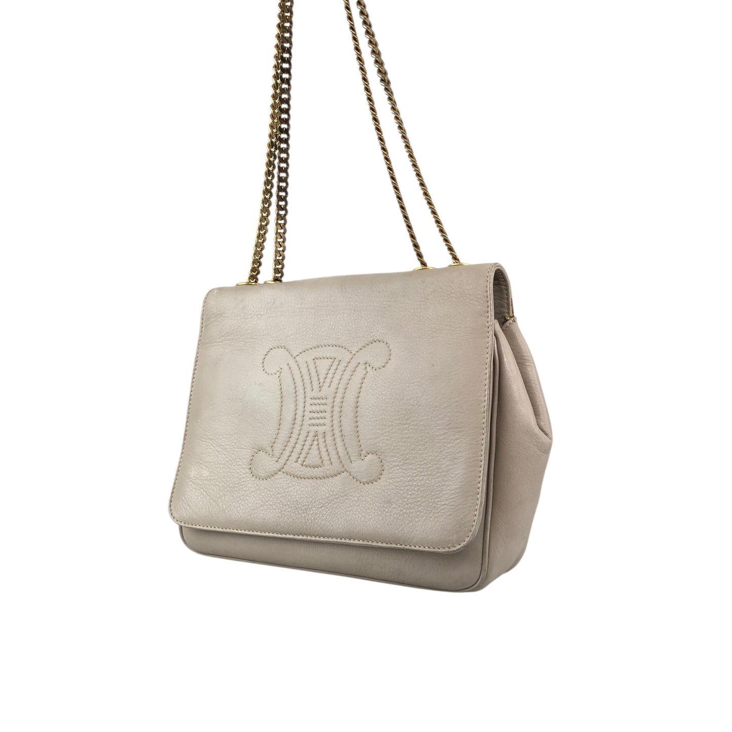 CELINE Triomphe Chain Shoulder bag Beige Vintage em4s7t