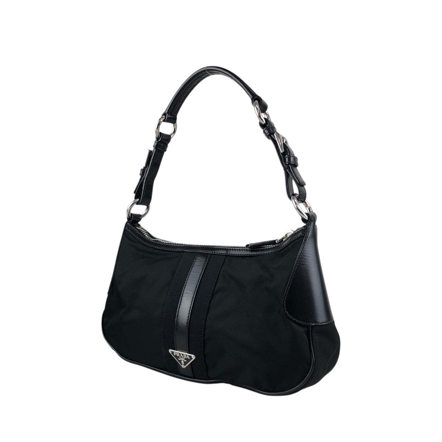 PRADA Triangle Logo   Shoulder bag Hobobag Black Vintage 4nfw5t